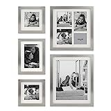 Stonebriar Decorative Stamped Silver 5 Piece Photo Frame Set, Wall Hanging Display, Modern Gallery W | Amazon (US)