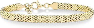 Miabella 18K Gold Over Sterling Silver Italian 5mm Mesh Link Chain Bracelet for Women, 925 Made i... | Amazon (US)