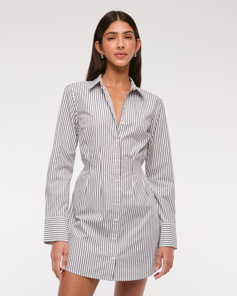 Fitted Long-Sleeve Mini Shirt Dress | Abercrombie & Fitch (US)