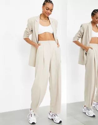 ASOS EDITION pleated wide leg pants in stone | ASOS (Global)