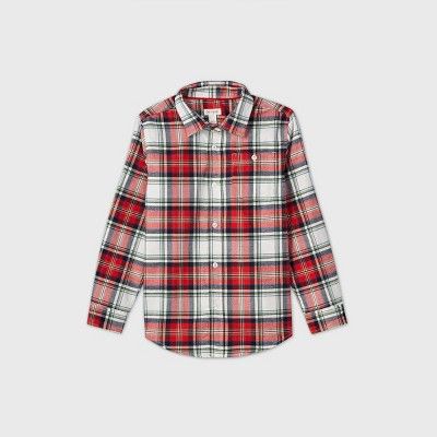 Boys' Family Plaid Long Sleeve Button-Down Shirt - Cat & Jack™ Red/Cream | Target