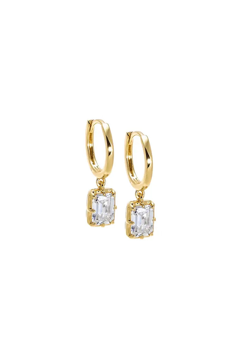 Moissanite Emerald Bezel Dangling Huggie Earring (Women) | Nordstrom | Nordstrom