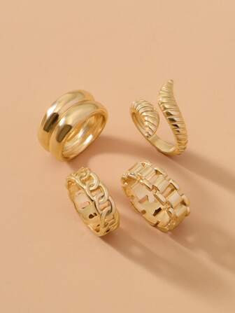 4pcs Chain & Snake Design Ring | SHEIN