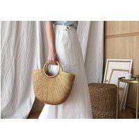 Handmade Straw Bag, Summer Handbag, Handwoven Tote Rustic Bag, Moon Package , Beach Bags | Etsy (US)