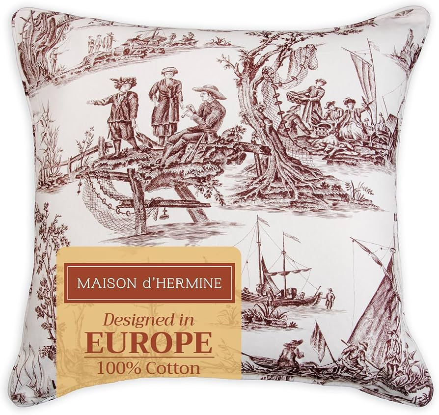 Maison d' Hermine Decorative Pillow Covers 20 x 20 inch Square 100% Cotton Toile Throw Pillow Cov... | Amazon (US)