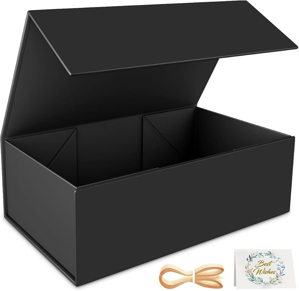 Black Gift Box, 9.5x6x3'' Gift boxes for Presents with Lids Magnetic Closure Rectangle Collapsibl... | Amazon (US)
