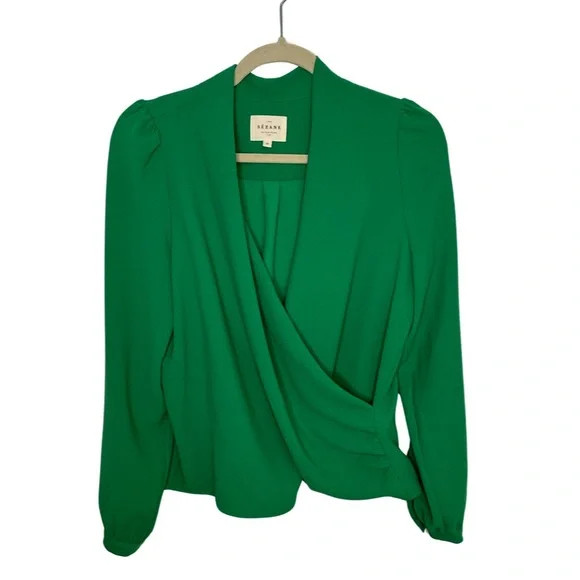 Sezane Green Surplice Top Blouse sz Medium | Poshmark
