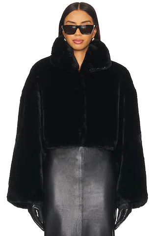 ROTATE Faux Fur Crop Jacket in Black from Revolve.com | Revolve Clothing (Global)