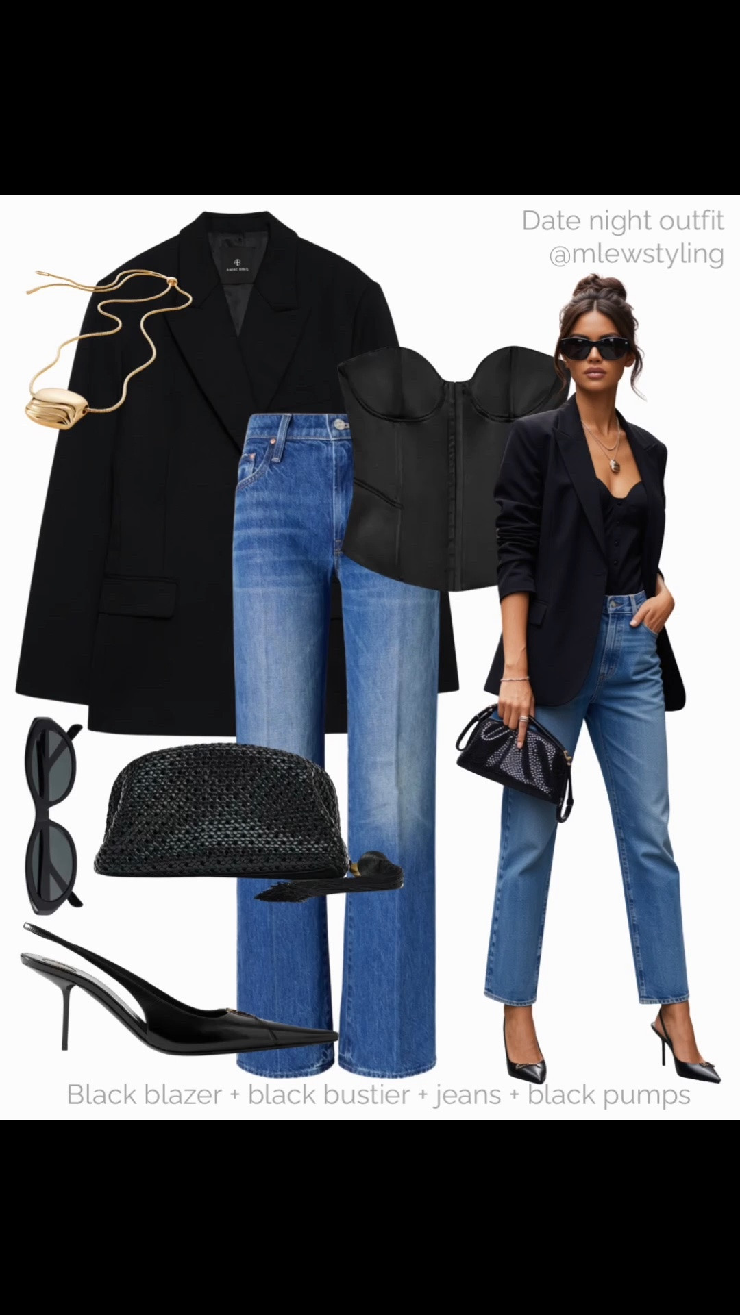 Date night outfit inspo ✨

Tags: late summer outfit, fall night outfit, mother denim jeans, anine bing black blazer, Zara clutch, ysl sling back heels, gold pendant necklace, bustier top, black sunglasses, drinks with friends, going out top

#LTKjeans #LTKshoes #LTKpartywear