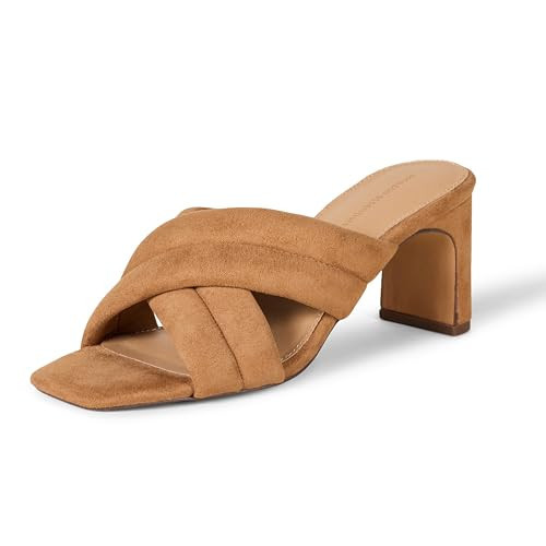 Amazon Essentials Women's Crossover Heeled Sandal with Padded Straps and Memory Foam Insole, Tan Faux Microsuede, 5 | Amazon (US)