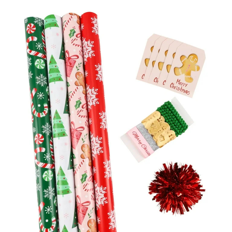 LaRibbons 30" x 10' Christmas Holiday Gift Wrap Deluxe Kit | Pink Gingerbread | Walmart (US)
