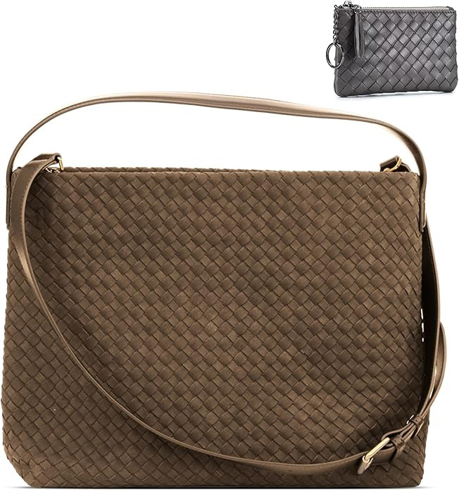 Suede Hobo Bag for Women Hand-Woven Bag Made of Suede Fabric Casual Tote Bag（Brown） | Amazon (US)