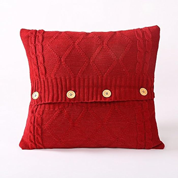 Home Car Sofa Cotton Knitted Decorative Pillow Cases Winter Warmer Cushion Cover with 4 Button,18... | Amazon (US)