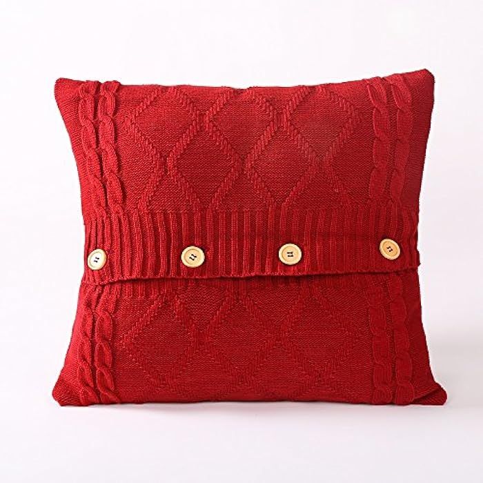Home Car Sofa Cotton Knitted Decorative Pillow Cases Winter Warmer Cushion Cover with 4 Button,18... | Amazon (US)