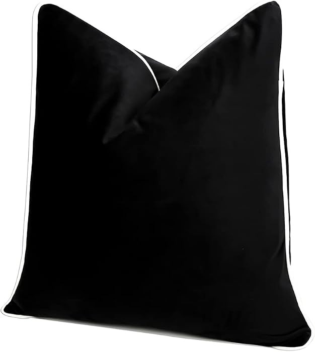 THE-TINOART Luxury Black and White Velvet Throw Pillow Covers 22x22 Inch, White Piping Contrast E... | Amazon (US)