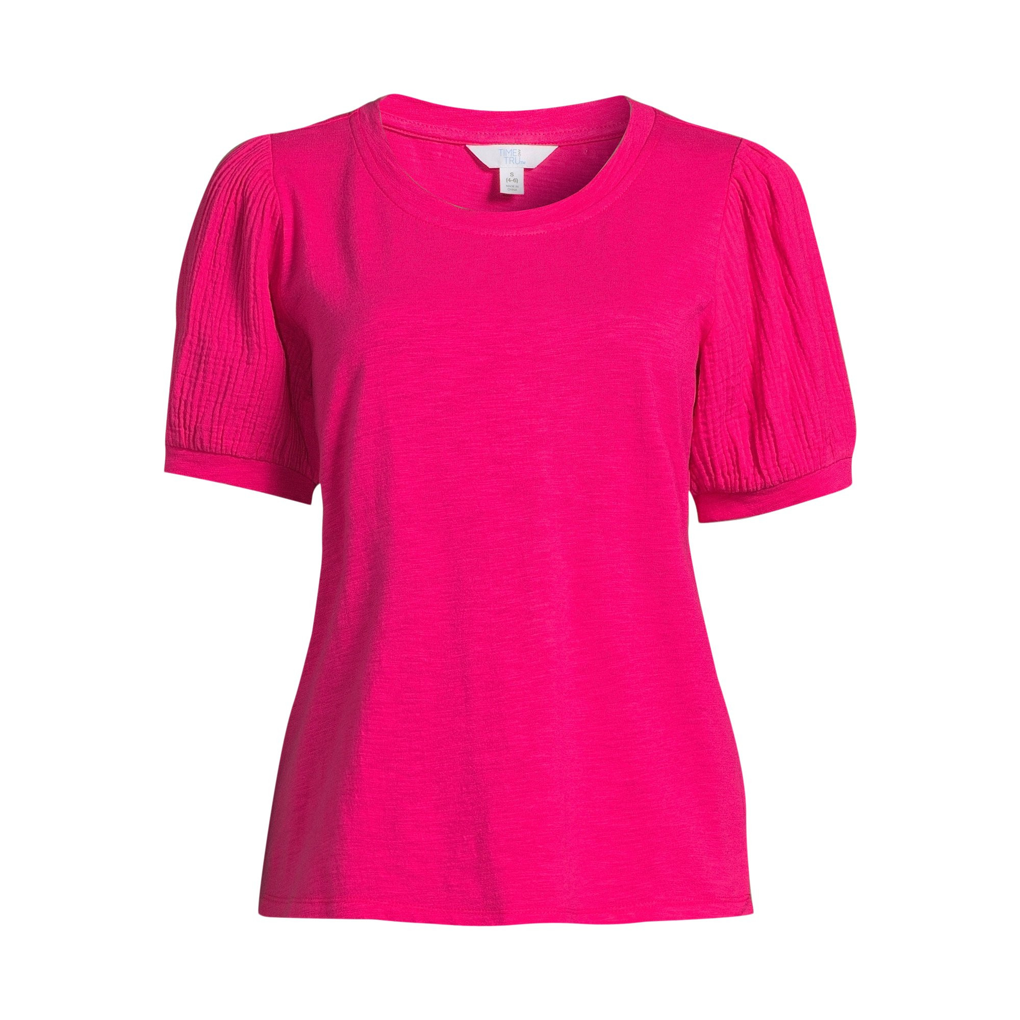 Time and Tru Women's Cotton Top with Puff Sleeves, Sizes XS-XXXL - Walmart.com | Walmart (US)