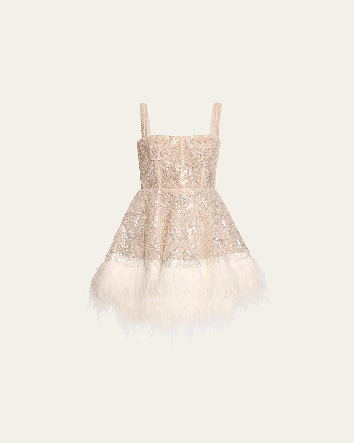 Mademoiselle Beaded Feather-Trim Mini Dress | Bergdorf Goodman
