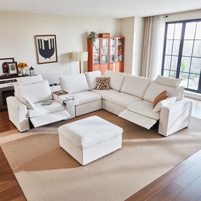 5 Seater Chenille Oversized Modular Sectional Sofa With Double Power Recliner Cloud Reclining Couch With Headrest Storage Drawer Charging Cup Holders | Wayfair North America