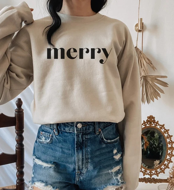 Merry Sweatshirt, Cute Christmas Outfit, Trendy Crewneck, Ugly Christmas Sweater Party, Oversized... | Etsy (CAD)