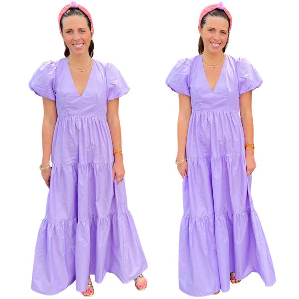 Lavender Puff Sleeve Poplin Bree Dress | James Ascher