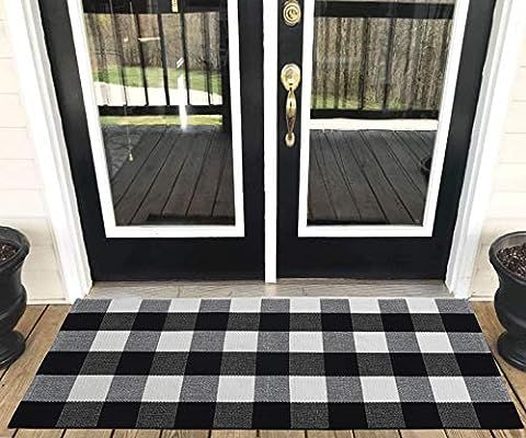 Levinis Buffalo Plaid Rug Outdoor - Retro Farmhouse Tartan Checkered Plaid Rug Black and White Ha... | Amazon (US)