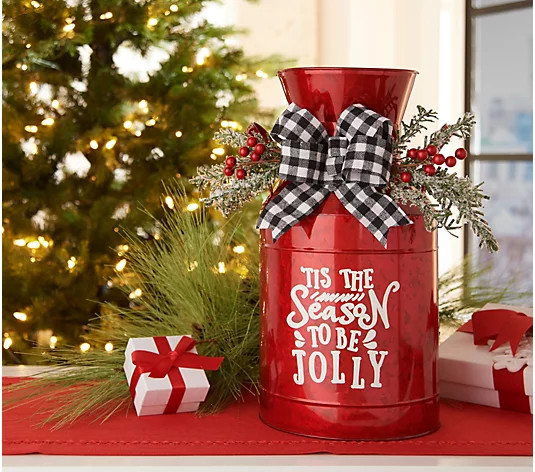 Metal Milk Jug with Holiday Greenery by Valerie - QVC.com | QVC