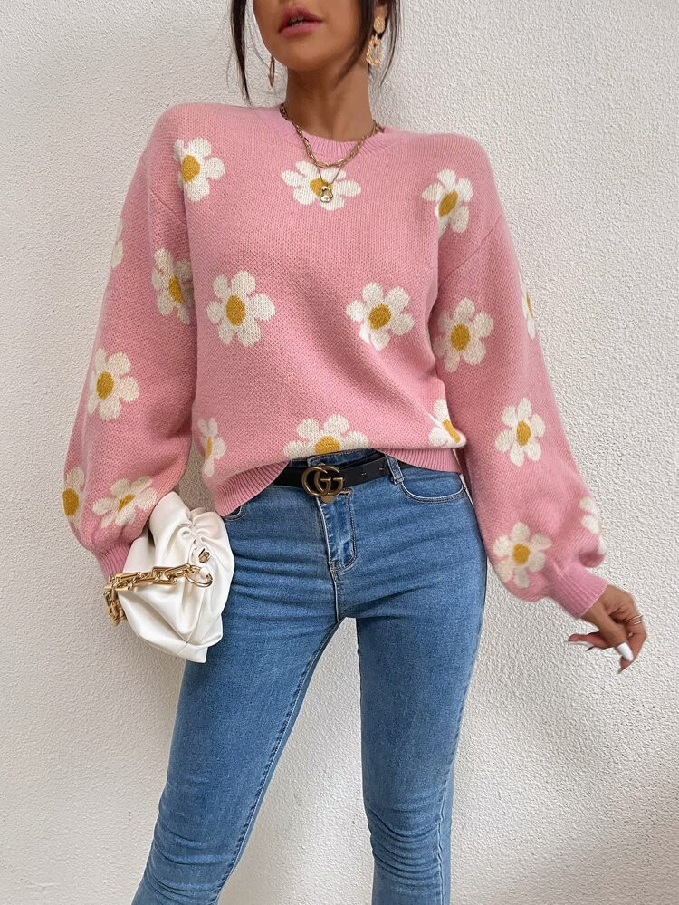 Floral Pattern Drop Shoulder Sweater | SHEIN