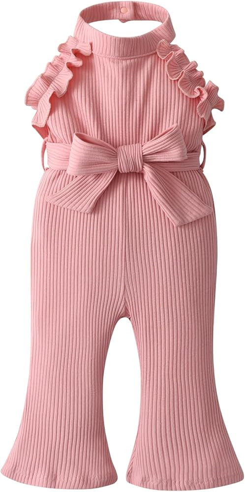 Derouetkia Infant Baby Girl Romper Summer Sleeveless Halter One Piece Jumpsuit Cute Bell Bottom P... | Amazon (US)
