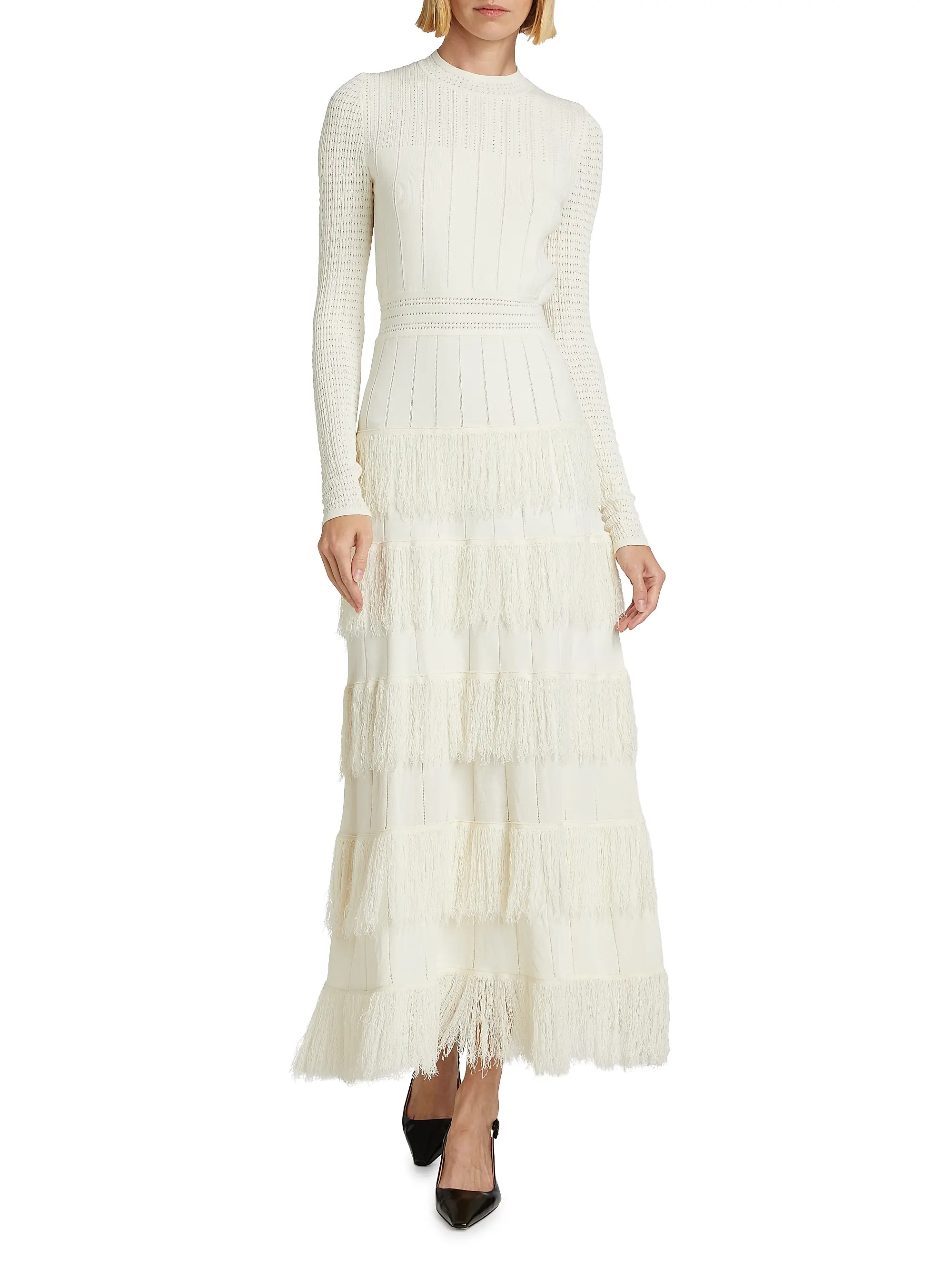 Lela Rose Knit Fringe-Trim Maxi Dress | Saks Fifth Avenue | Saks Fifth Avenue