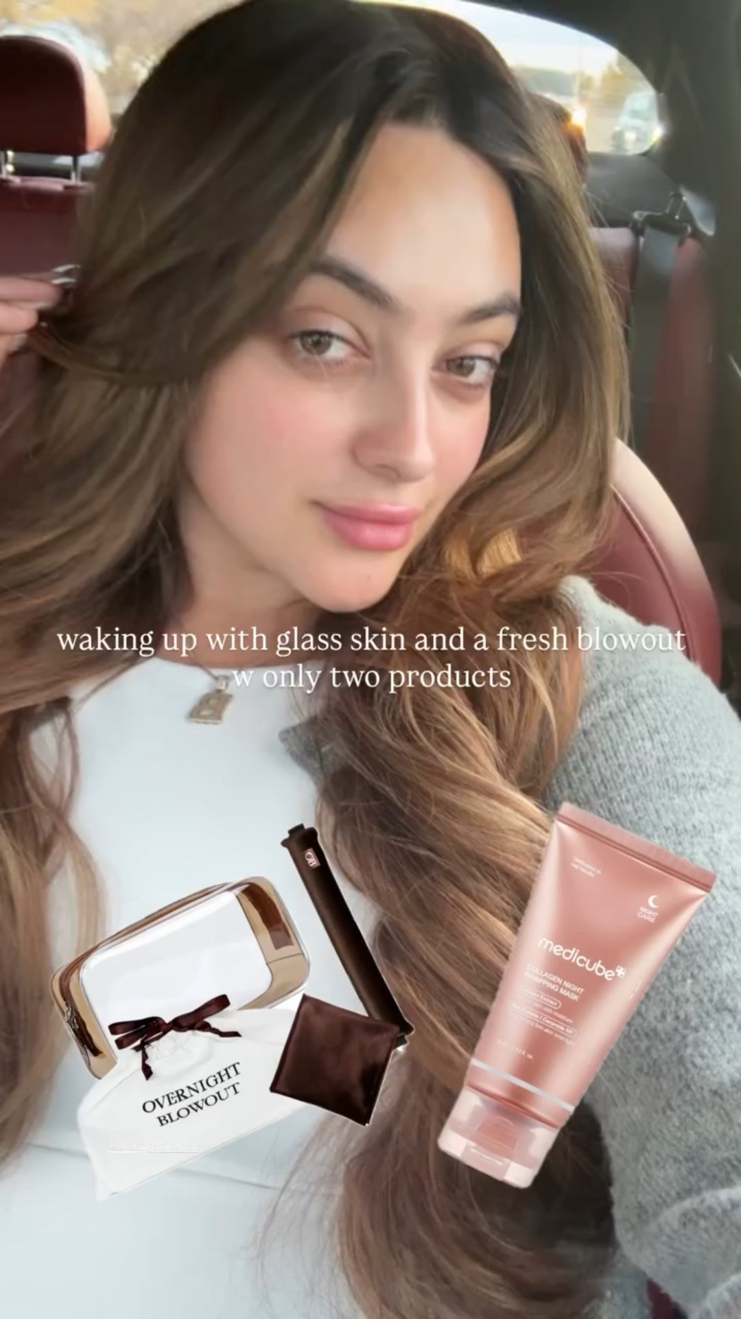 waking up with glass skin and a fresh blowout w only two products! This routine has made my morning so easy! The Medicube mask comes in a pack of two on amazon with a spatula to apply 🫶🏼! Overnight Blowout has been a go to for me for about a year now! They work so amazing and the quality is unmatched. 

#LTKgrwm #LTKBeauty #LTKGiftGuide