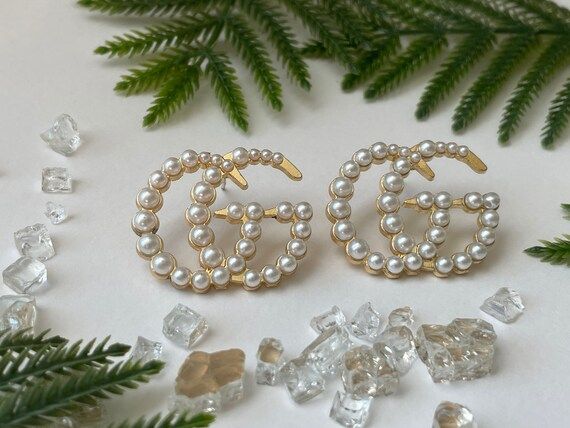 Double G Gold Earrings, Pearl Stud Earrings, Designer G Earrings, Pearl and Gold Earrings, Fashio... | Etsy (US)