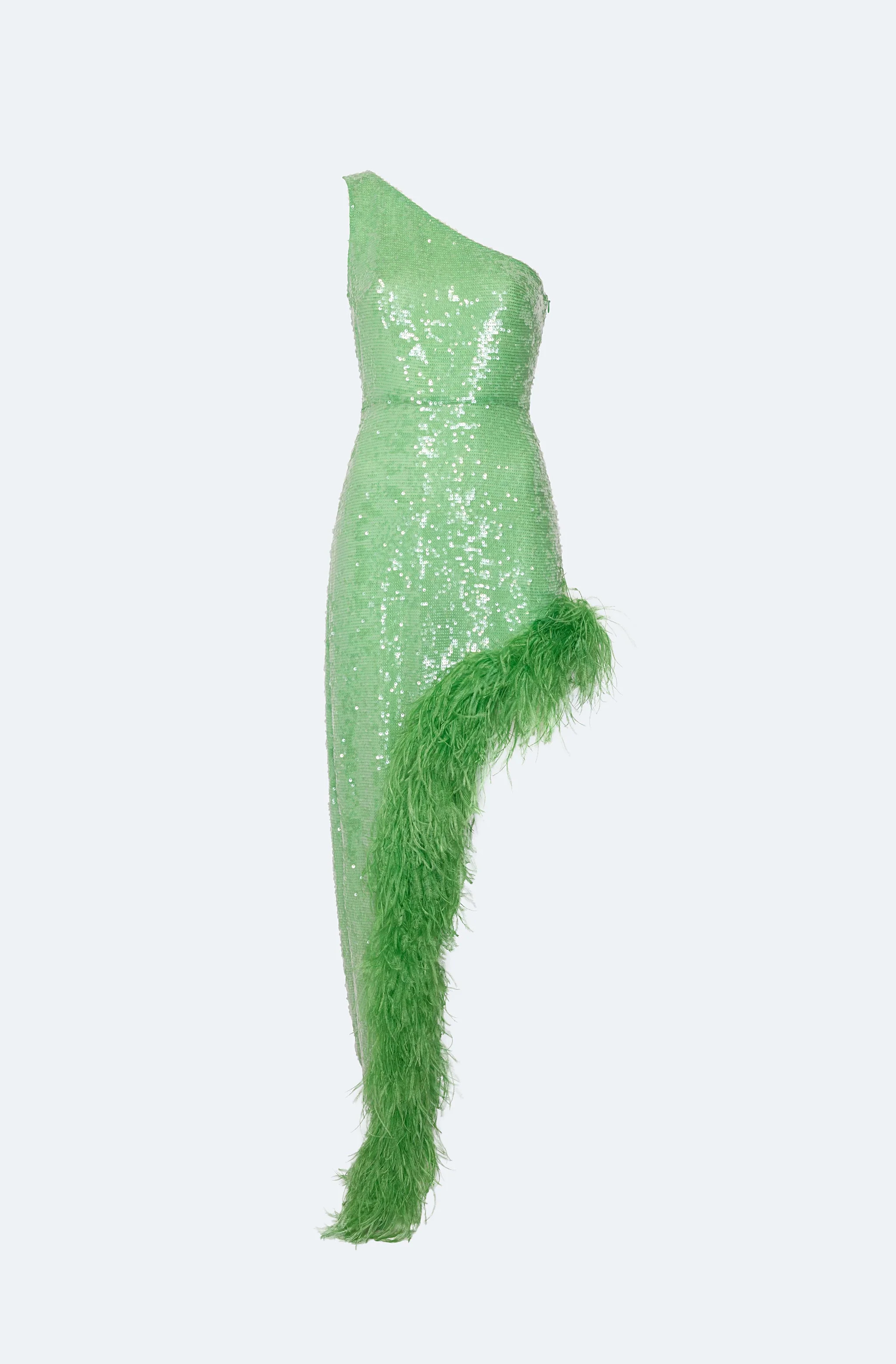 Sequin Sleeveless One Shoulder Dress With Feathers | Lapointe (US)