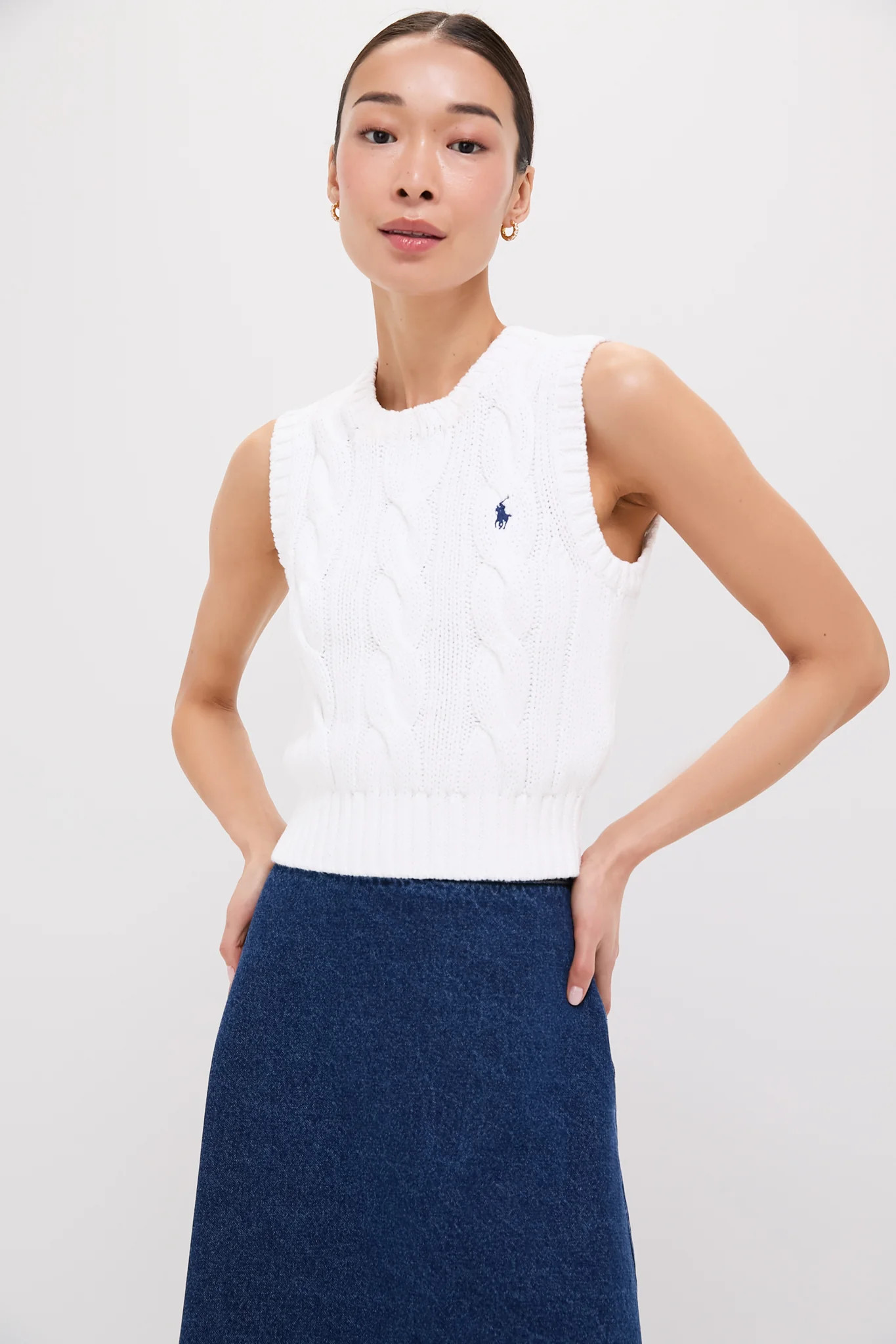 White Cableknit Sleeveless Cropped Pullover | Tuckernuck (US)