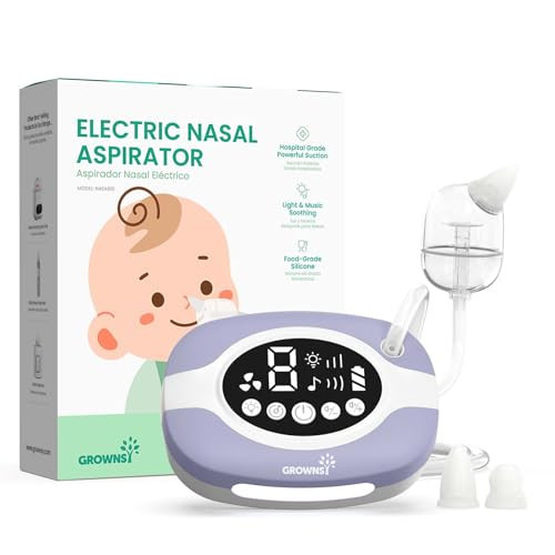 GROWNSY Electric Nose Suction for Baby, Hospital-Grade Nasal Aspirator with Night Light,Soothing Lullabies, Baby Nose Sucker with 9 Adjustable Suction Levels, Purple | Amazon (US)