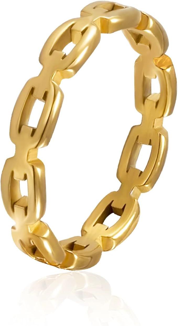 YeGieonr Chain Link Rings for Women,Gold Stainless Steel Chain Ring ,Dainty Stackable Rings Gift ... | Amazon (US)