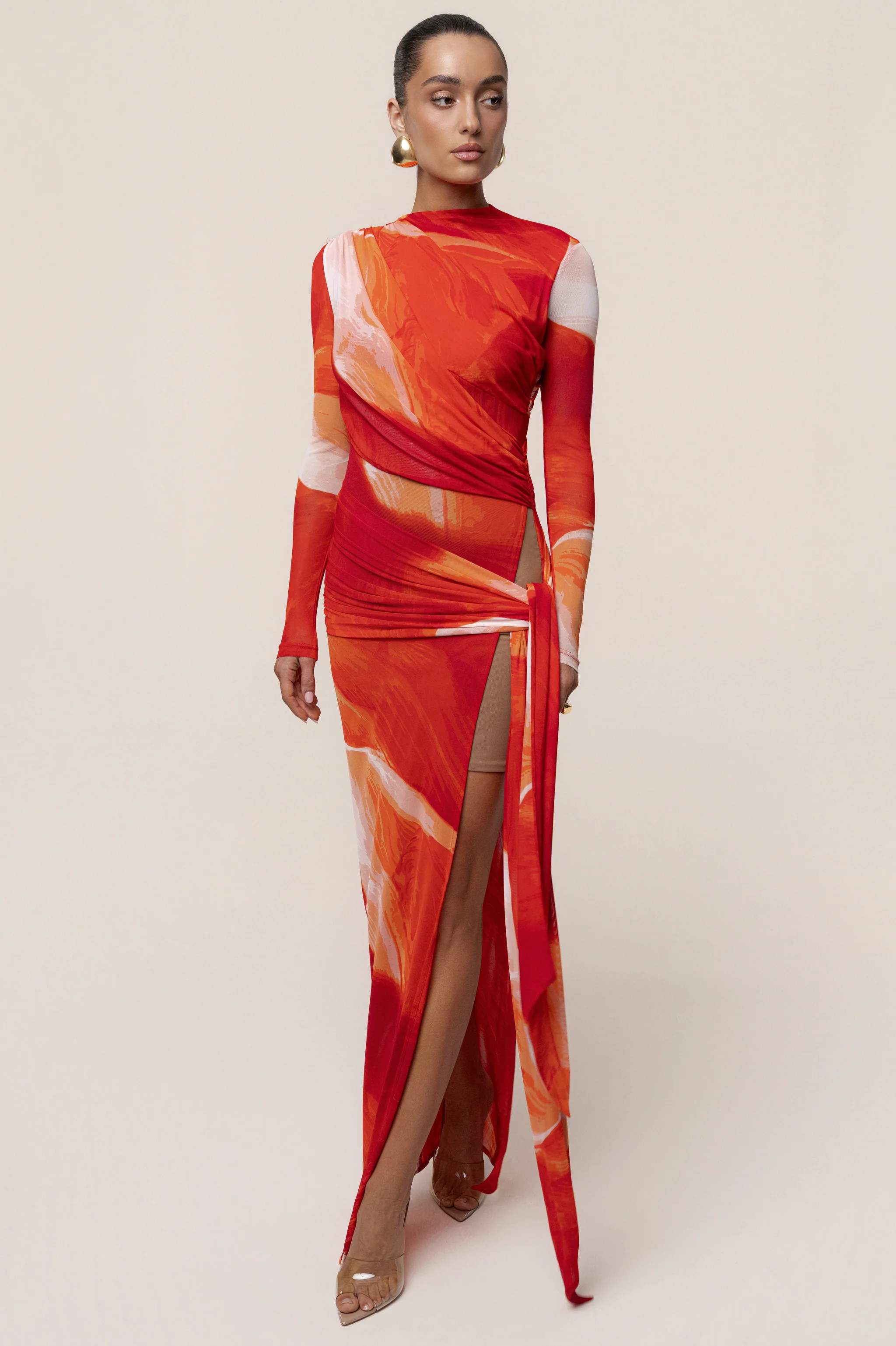 Sunset Red Heatwave Mesh Maxi Dress | JLUXLABEL US