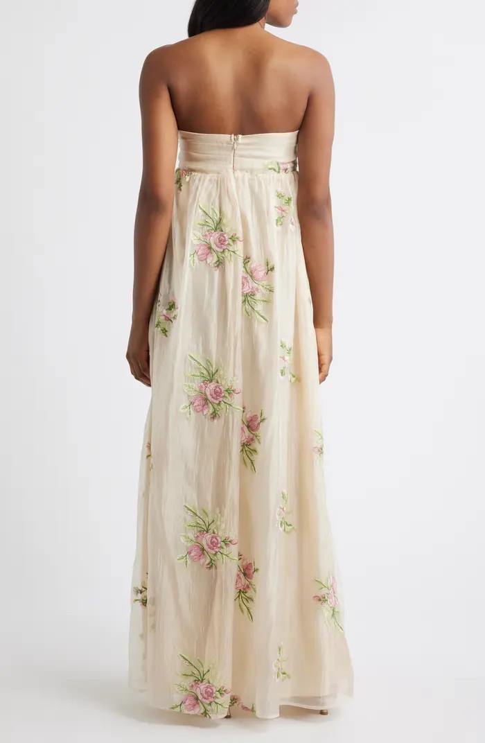 Fiona Floral Embroidery Strapless Dress | Nordstrom