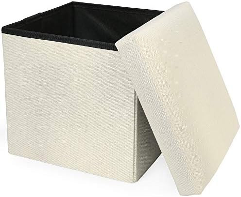 LotFancy Storage Ottoman Cube, Folding Ottoman Cube Seat, Square Ottoman with Lid for Foot Stools... | Amazon (US)