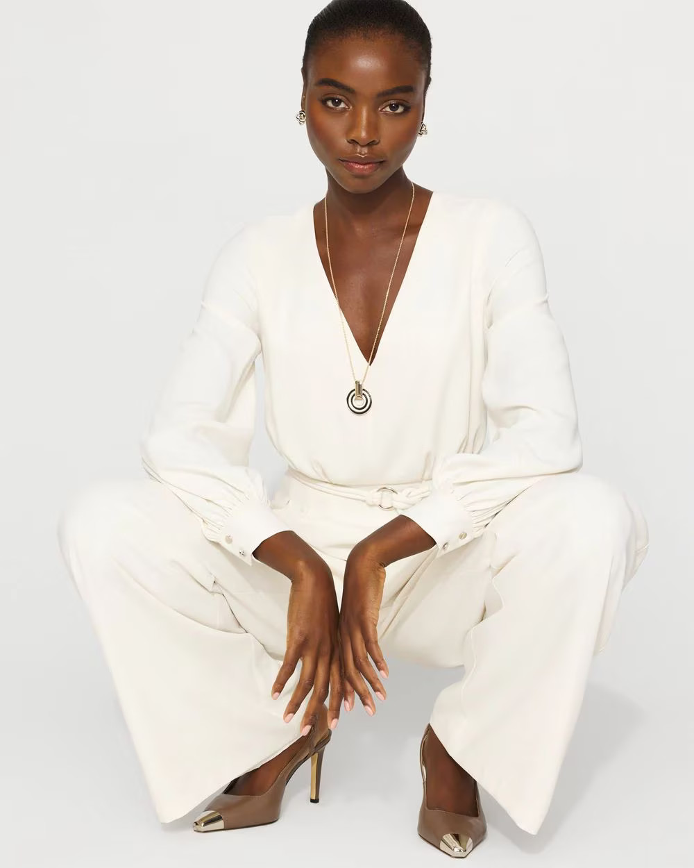 Long Sleeve Crepe Jumpsuit | White House Black Market