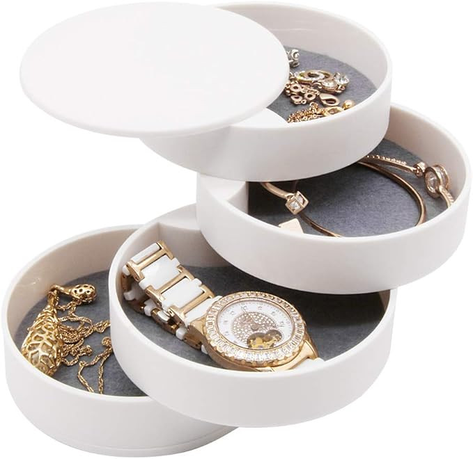 4 Layers Jewelry Organizer Box 360°Rotating Showcase Storage Organizer Rings Necklace Bracelet E... | Amazon (US)