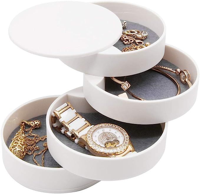 4 Layers Jewelry Organizer Box 360°Rotating Showcase Storage Organizer Rings Necklace Bracelet E... | Amazon (US)