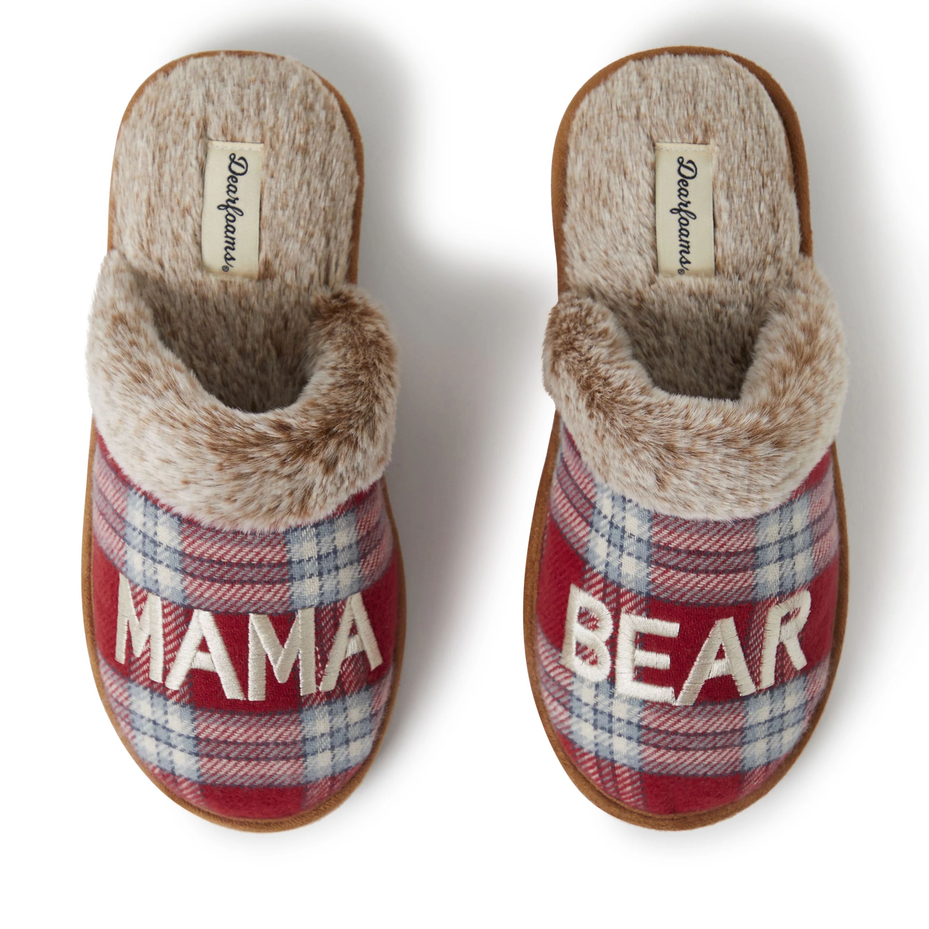 Women's Mama Bear Red Plaid Scuff Slippers - Walmart.com | Walmart (US)