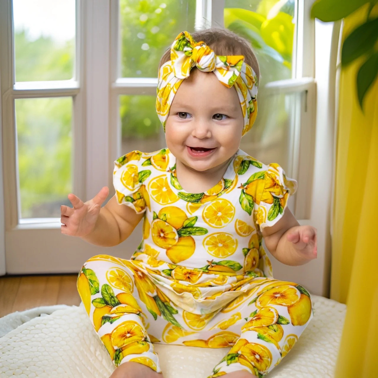 Switch-A-Roo™ Reversible Opening Twirl Romper in OG Lemons of Tuscany | Ready Set Romper ®