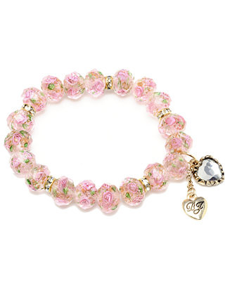 Betsey Johnson Pink Flower Beaded Stretch Bracelet - Macy's | Macy's