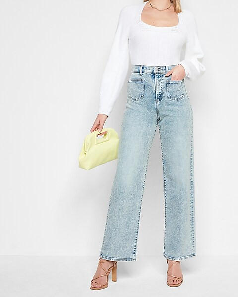Super High Waisted Light Wash 90s Wide leg Jeans | Express