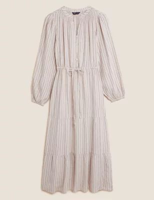 Linen Blend Striped Maxi Tiered Dress | M&S Collection | M&S | Marks & Spencer (UK)