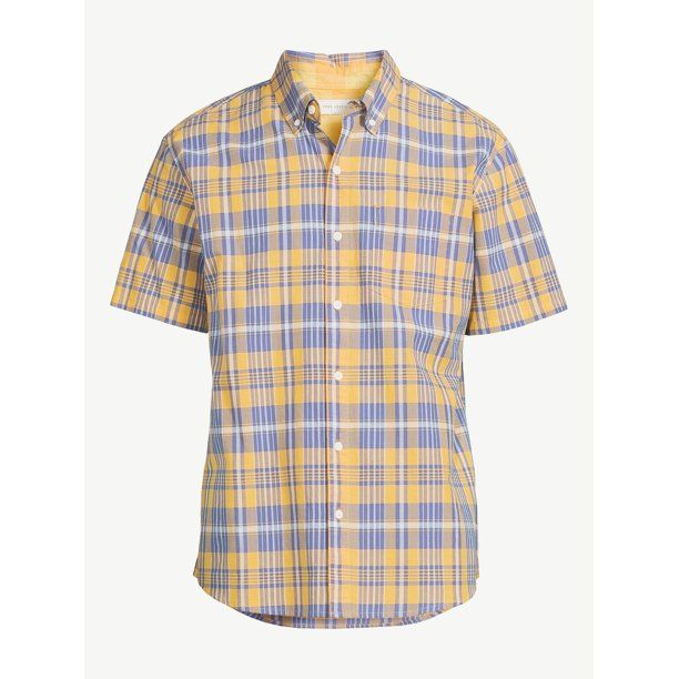 Free Assembly Men's Madras Button Down Shirt with Short Sleeves - Walmart.com | Walmart (US)