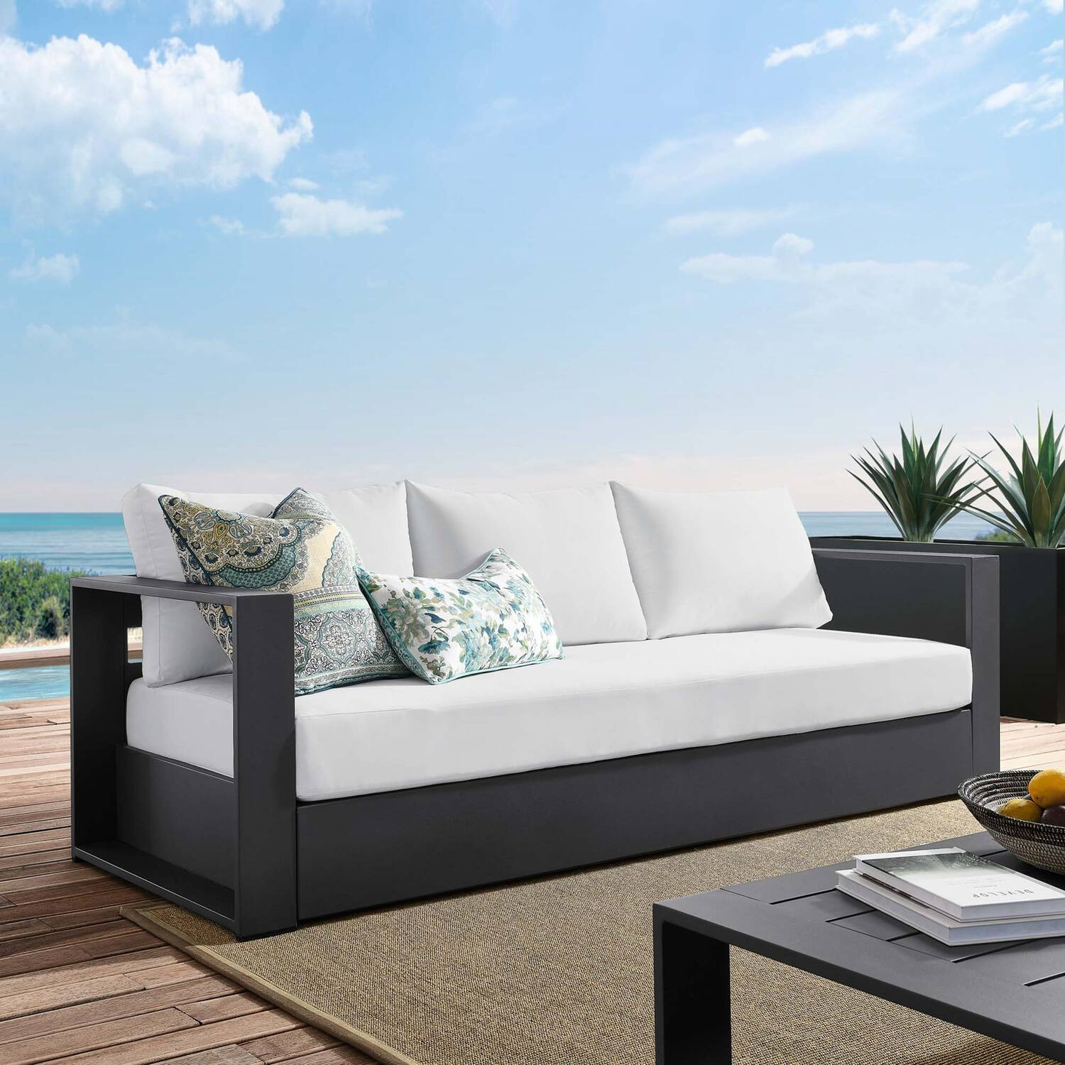 Tahoe Outdoor Patio Powder-Coated Aluminum Sofa by Modway - Gray White | Best Buy U.S.