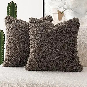 Foindtower 2 Pieces Teddy Faux Fur Throw Pillow Cover Decorative Sherpa Pillow Fuzzy Accent Pillo... | Amazon (US)
