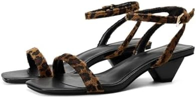 Women's Suede Kitten Heels Sandals - Open Square Toe Mid-Low Heels for Wedding Party Dance or Cas... | Amazon (US)